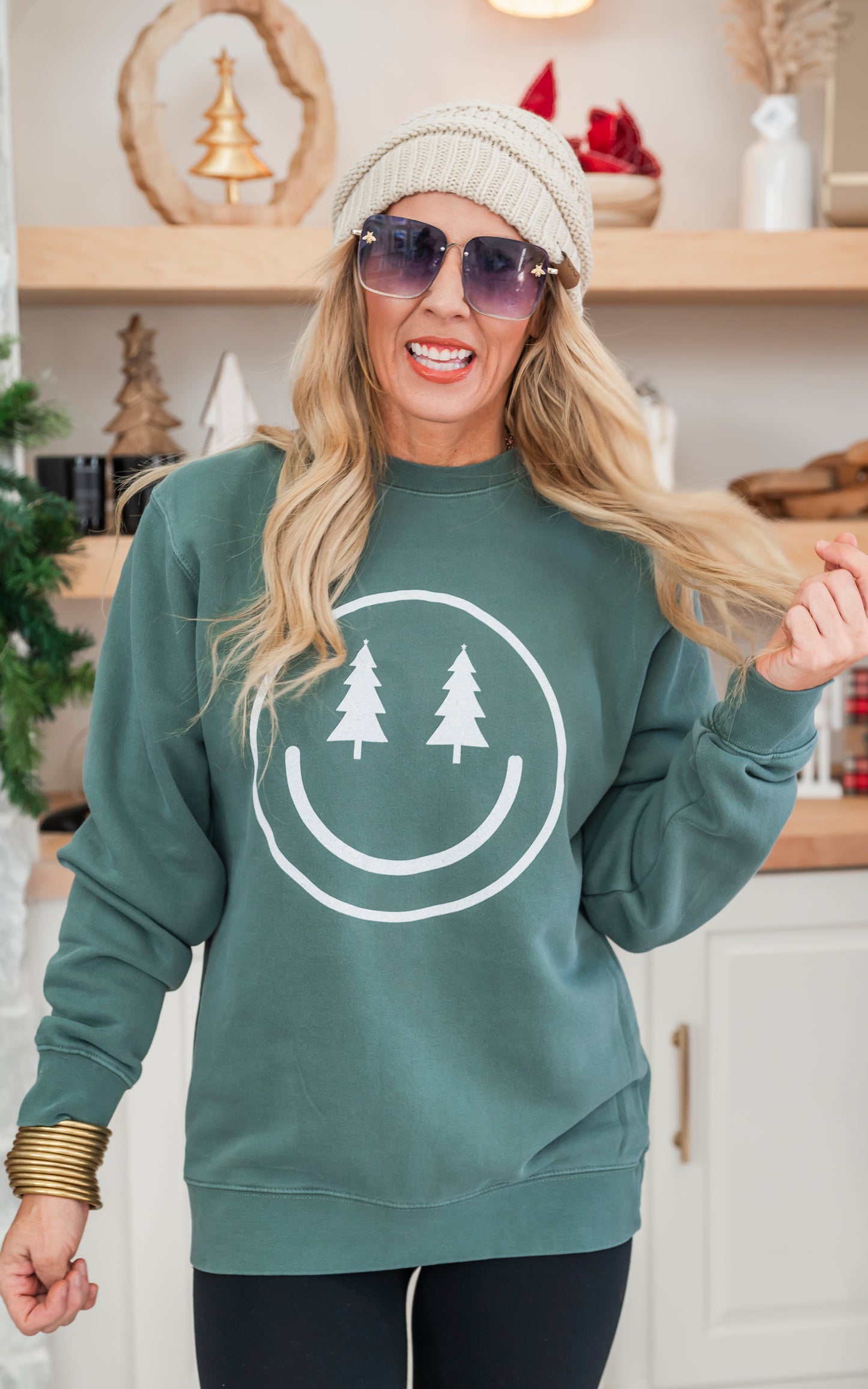 Smiley Face Trees Pigment Dyed Graphic Sweatshirt