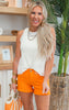 Judy Blue Mid Rise Orange Garment Dyed Frayed Denim Shorts