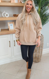 Taupe All Day Fleece Side Slit Hoodie by Salty Wave