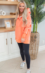 Coral Never Take Off Button Front Tunic Hoodie with Pockets by Salty Wave