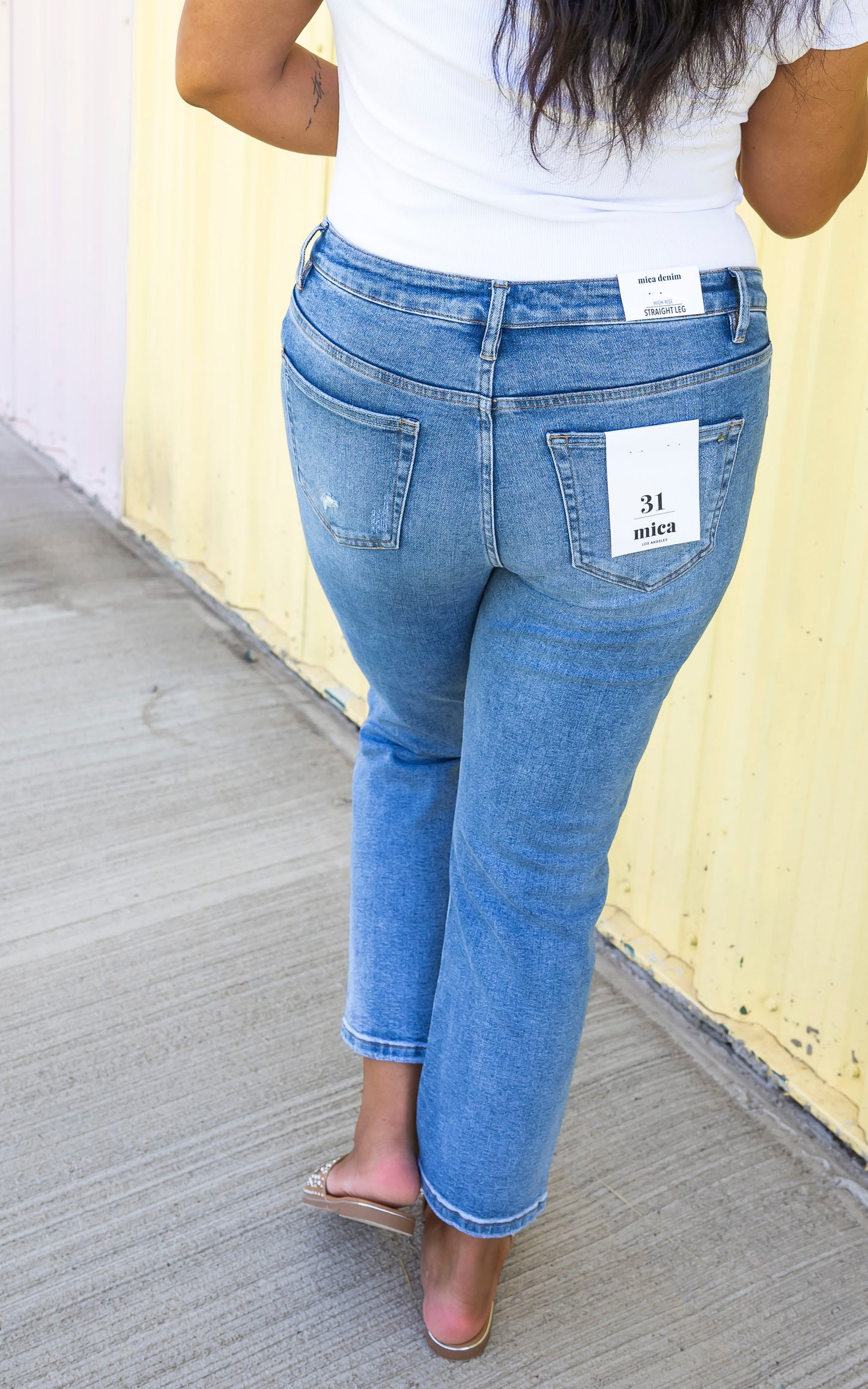 MICA | The Regina High Rise Ankle Straight w/ Side Slit Denim Jeans