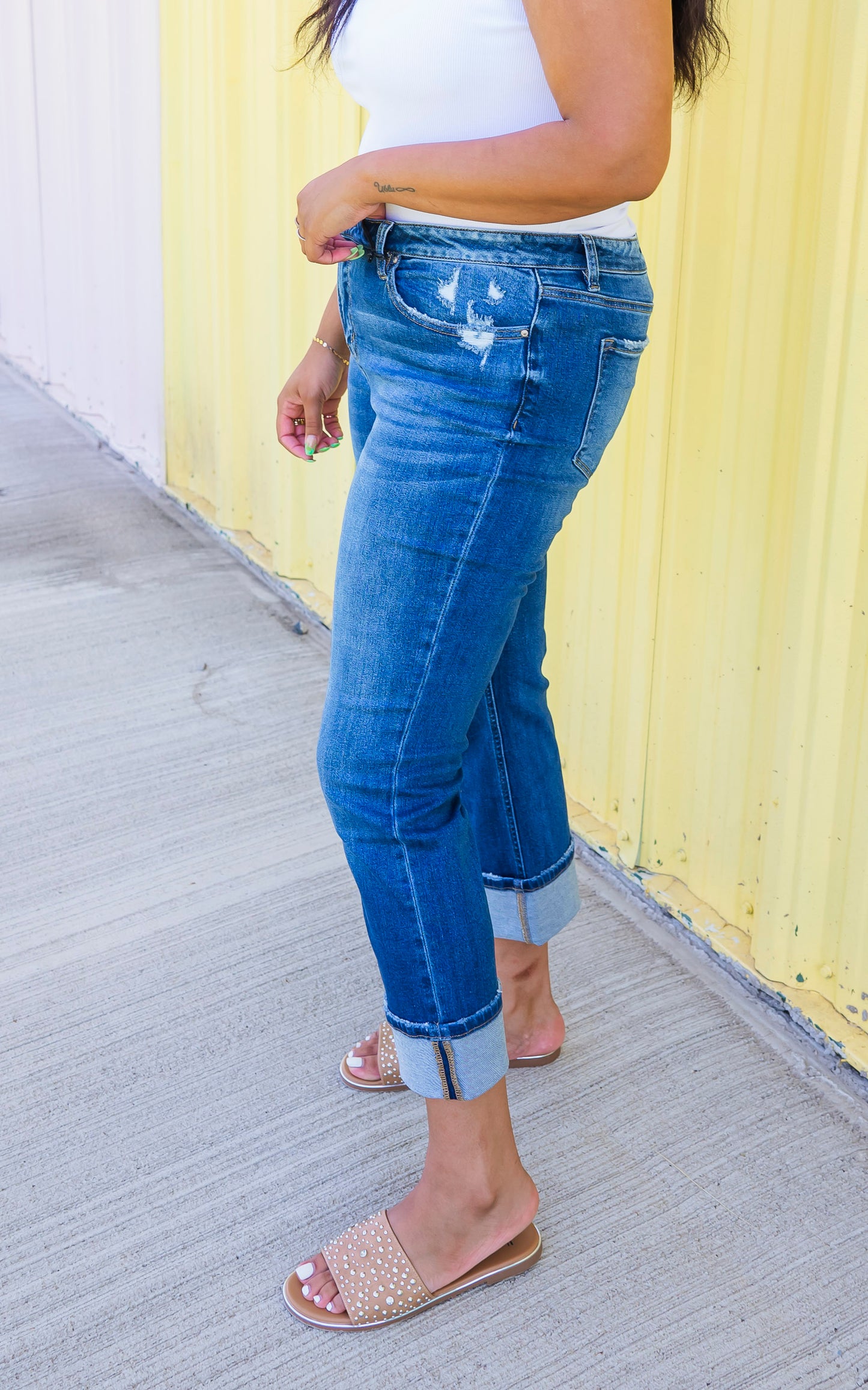 Mica | The Sunday Mid Rise Cuff Denim Jean***