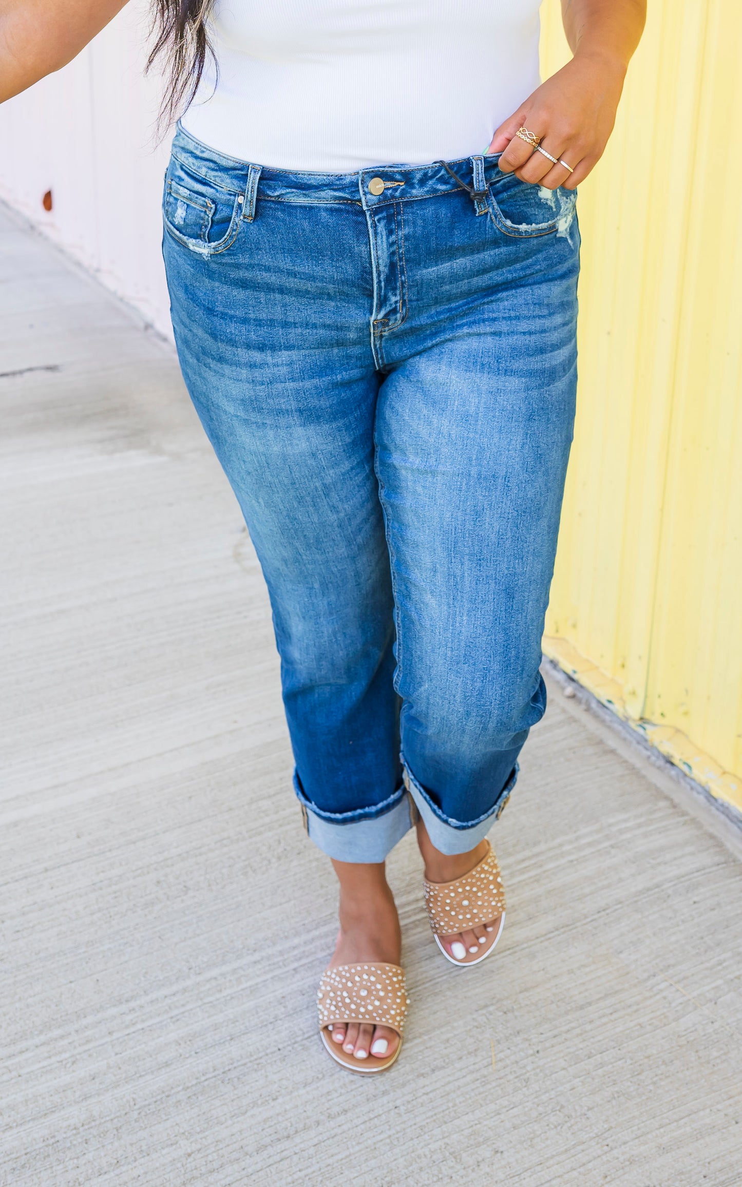 Mica | The Sunday Mid Rise Cuff Denim Jean***