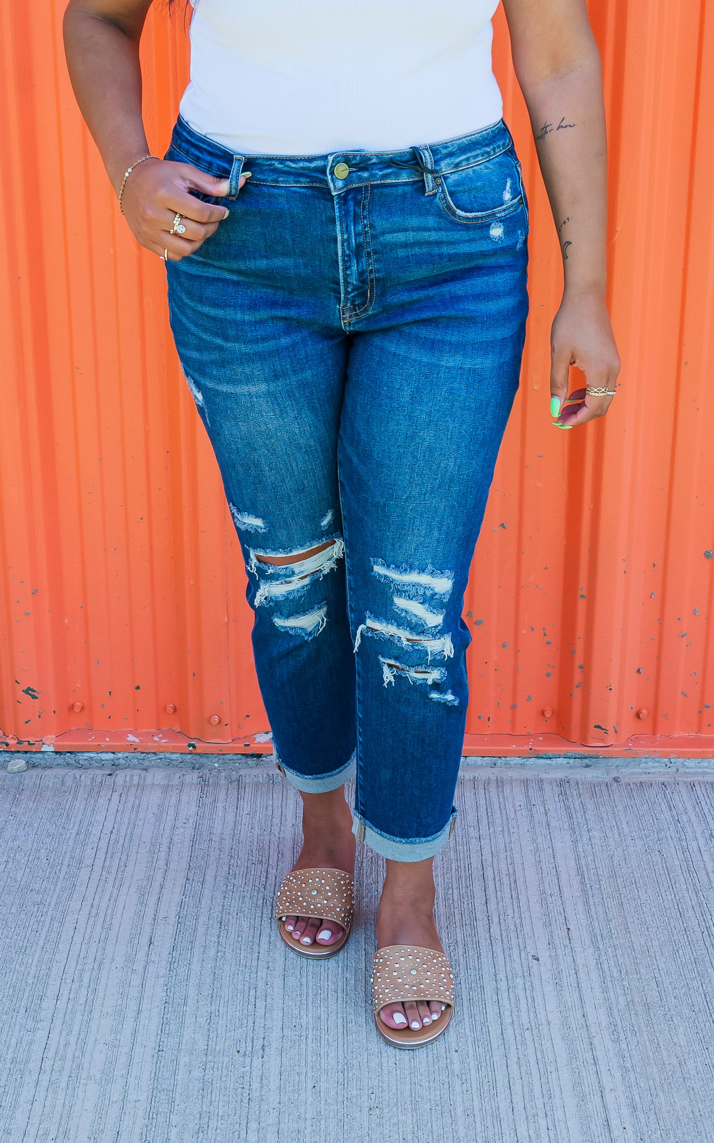 Mica | The Hannah High Rise Boyfriend Crop w/ Cuff Denim Jeans