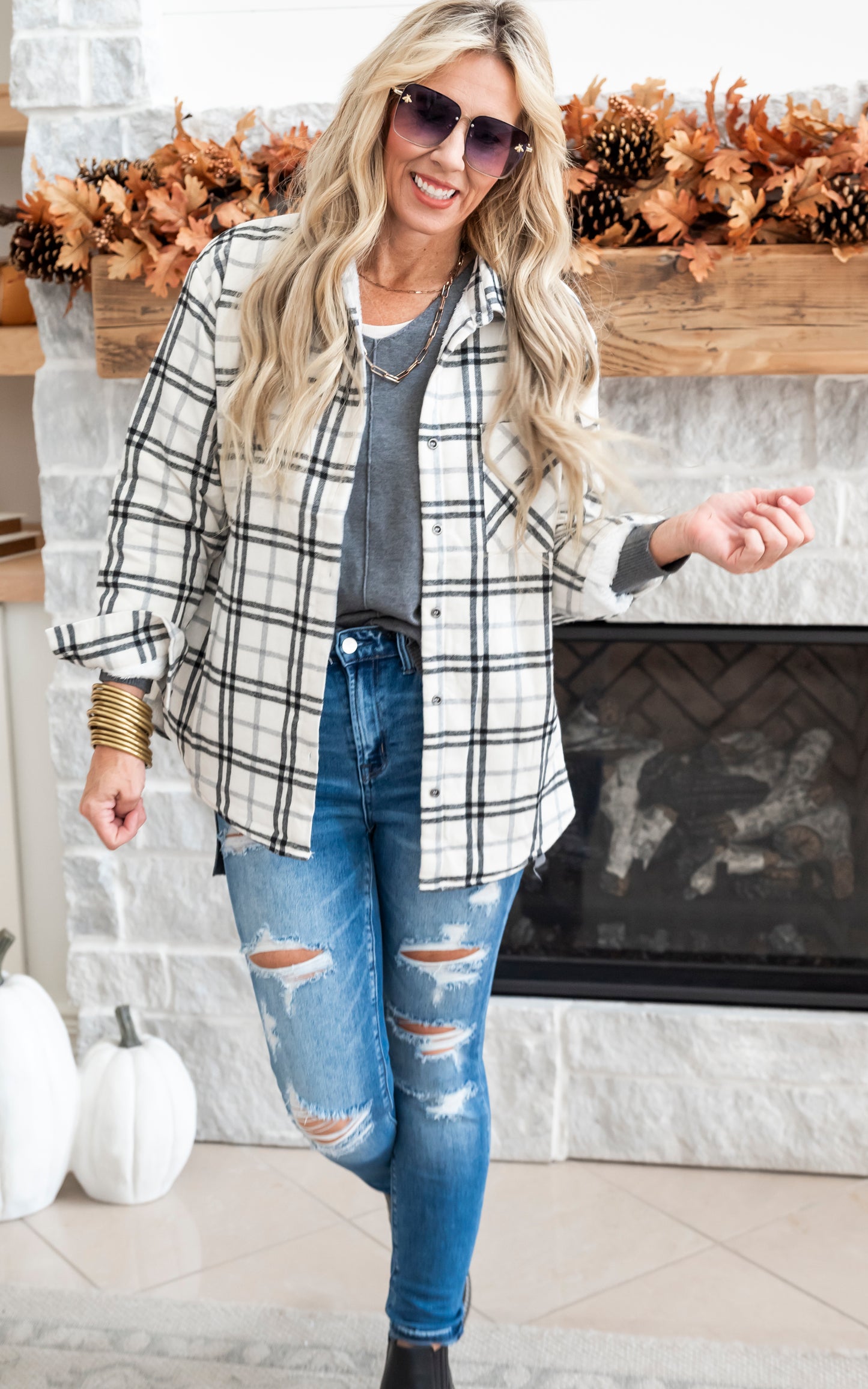 ivory plaid fleece shacket 