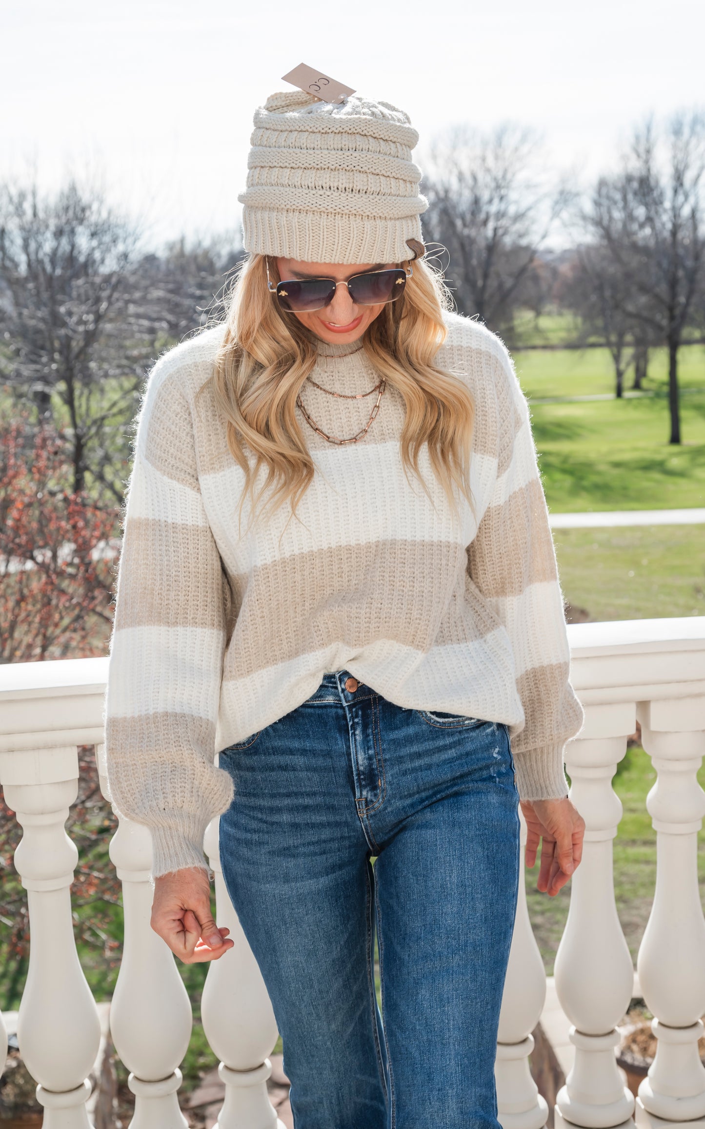 Taupe Stripe Sweater Pullover Top