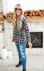 Smokey Blue Plaid Hoodie Top