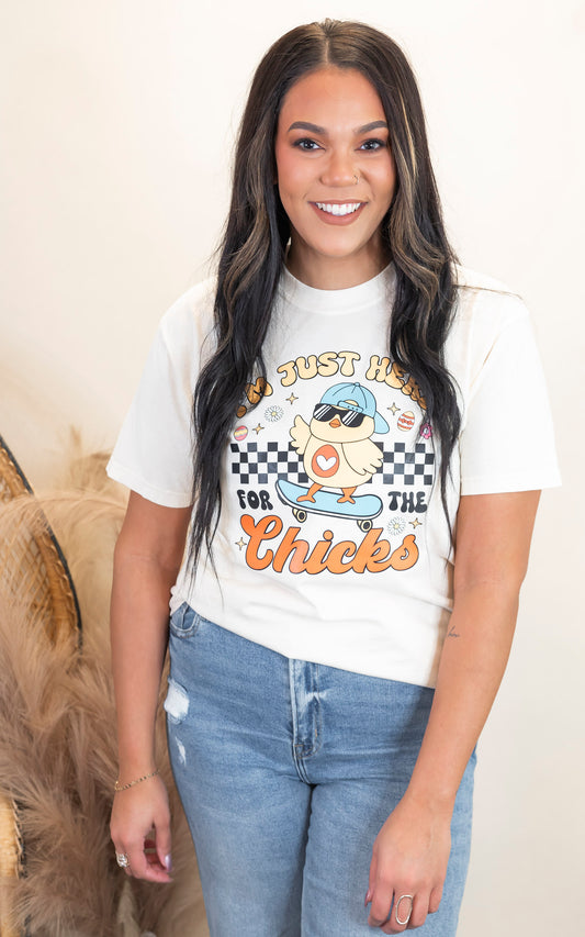 Im Just Here for the Chicks Garment Dyed Graphic T-shirt