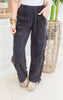 Black Cinched Mineral Wash Cargo Joggers