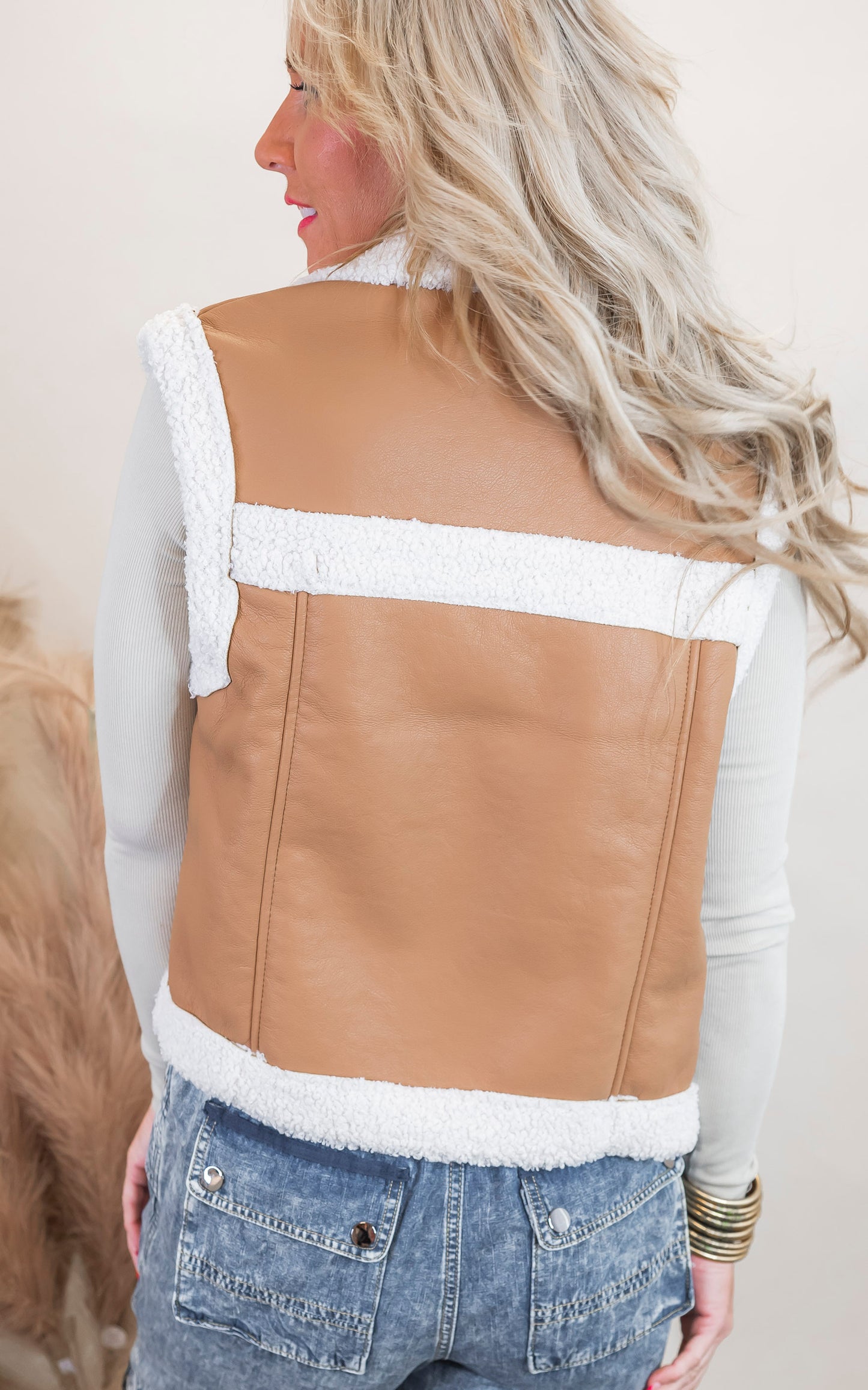 Faux Leather Sherpa Trim Vest