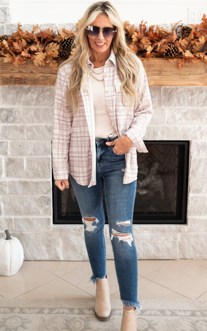 SALTY WAVE'S All the Cozy Plaid Grey Shacket