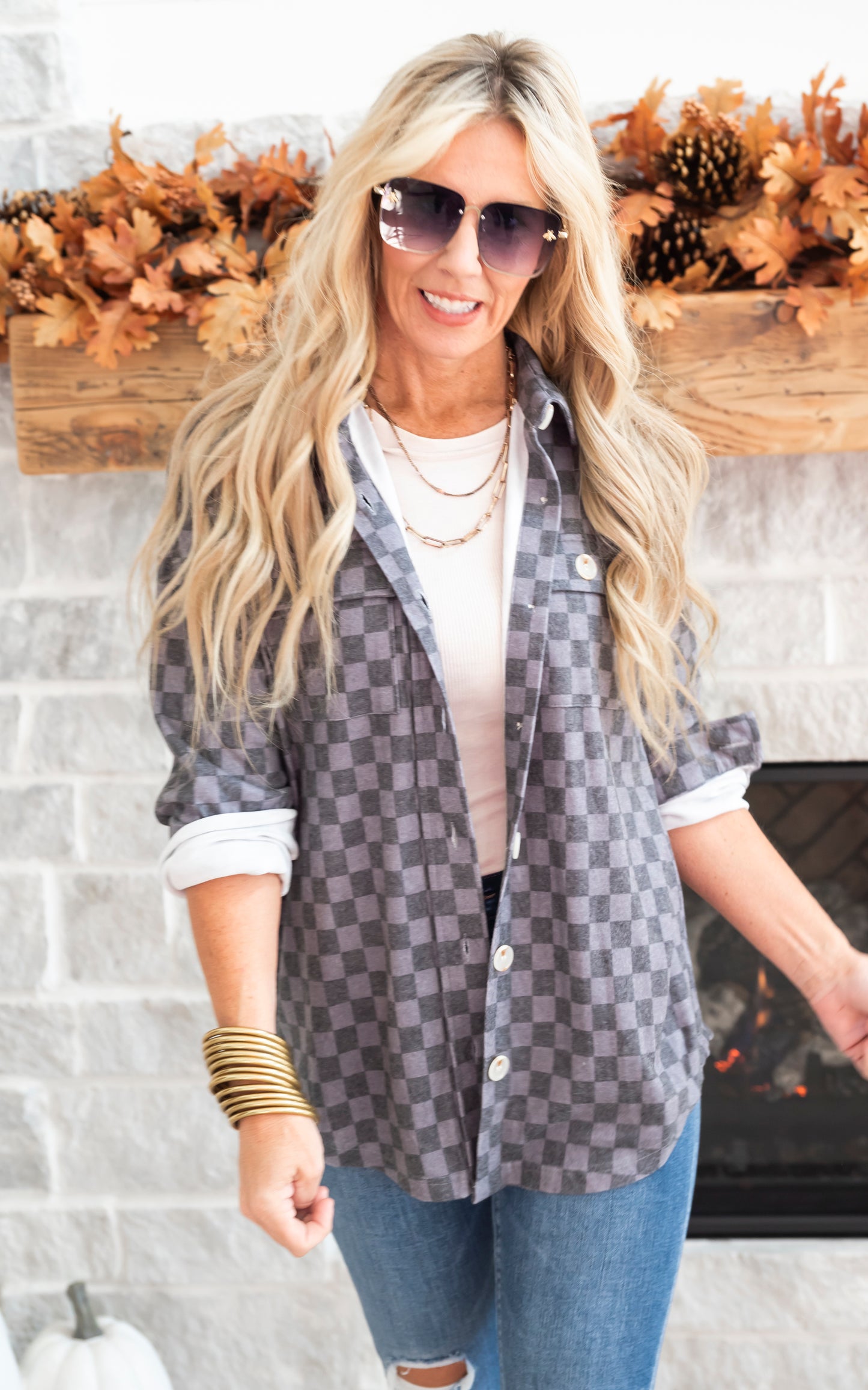 All the Cozy Checkered Charcoal Shacket by Salty Wave