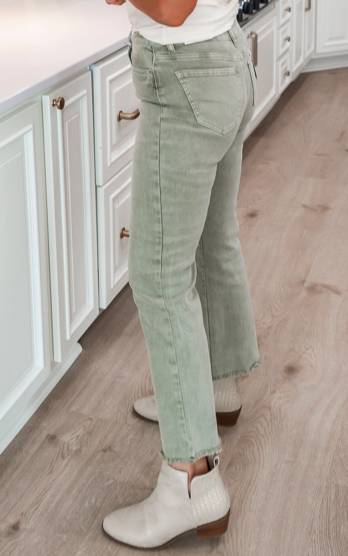 Light Olive Acid Wash High Waisted Bootcut Denim Jeans | Zenana- Final Sale