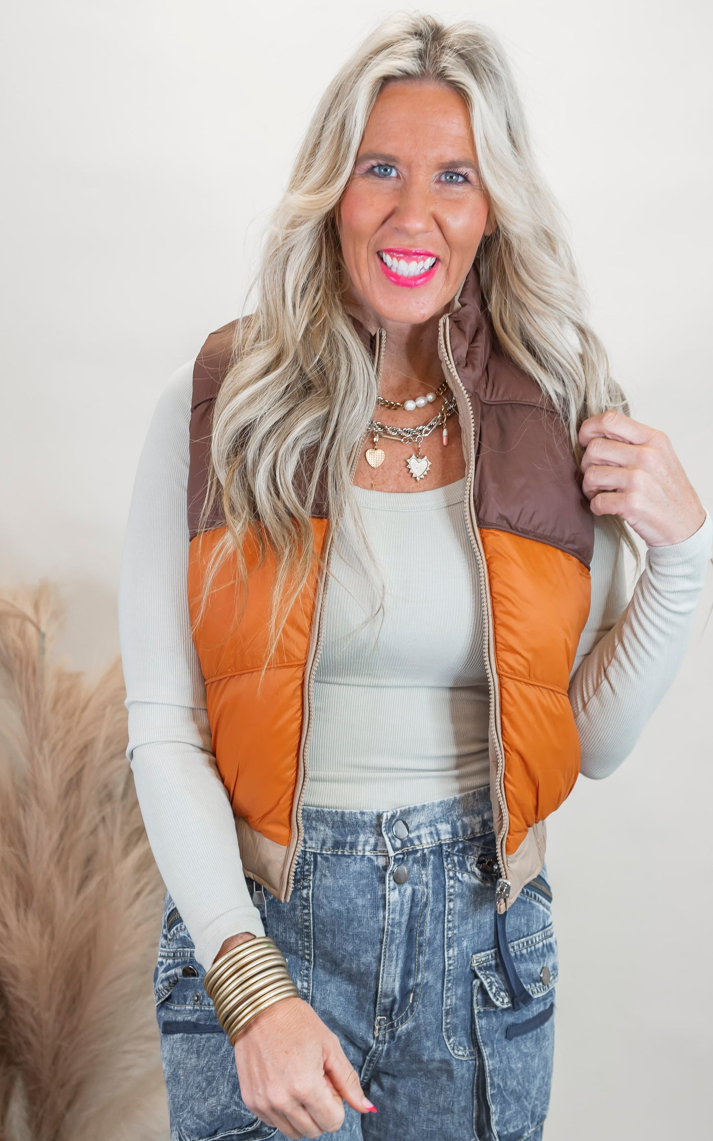 Mocha Reversible Cropped Puffer Vest