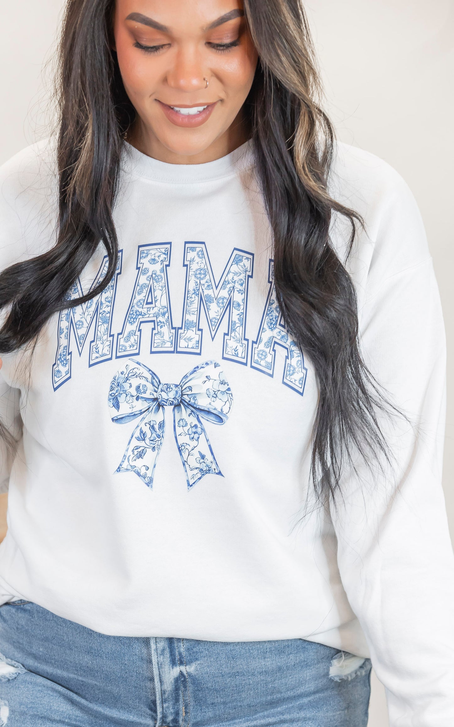 Blue MAMA Graphic Crewneck Sweatshirt