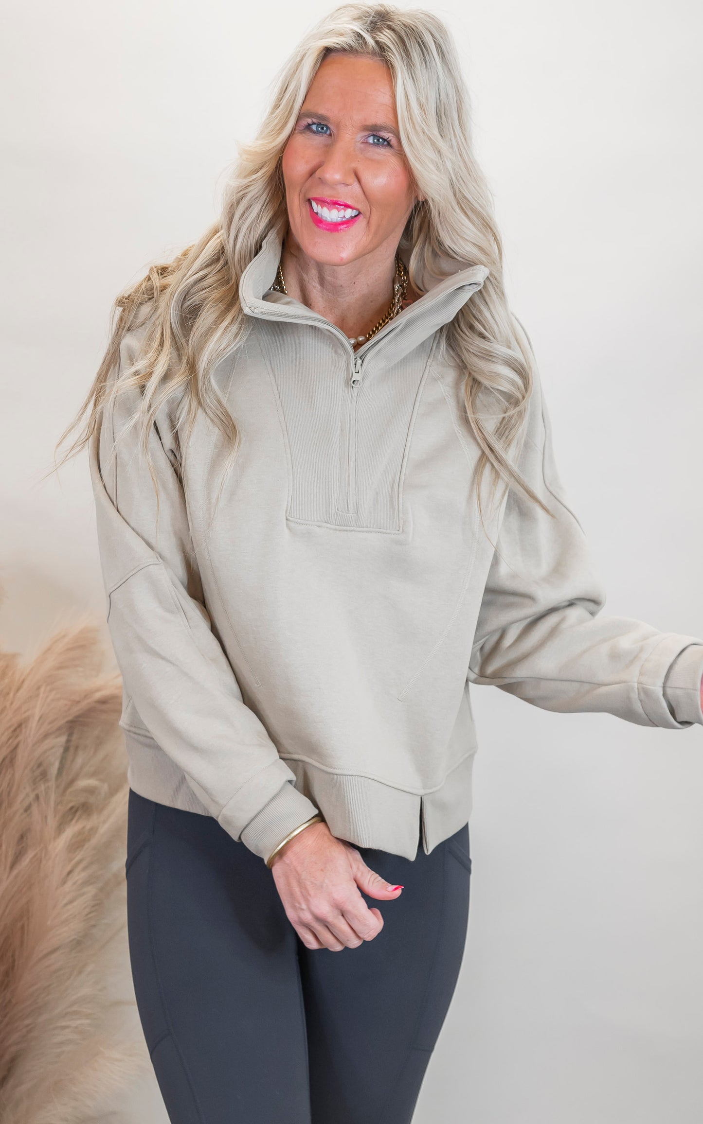 Half Zip Sweatshirt With Funnel Neck