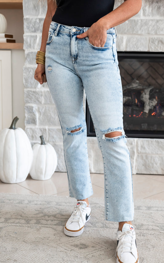 Acid Light High Rise Ankle Straight Denim Jeans | Risen