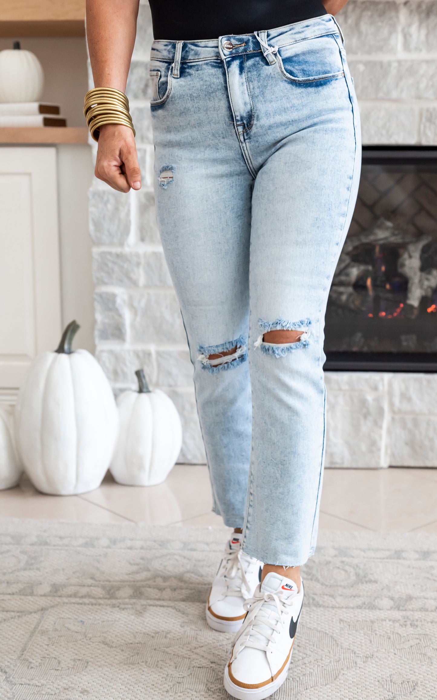 Acid Light High Rise Ankle Straight Denim Jeans | Risen