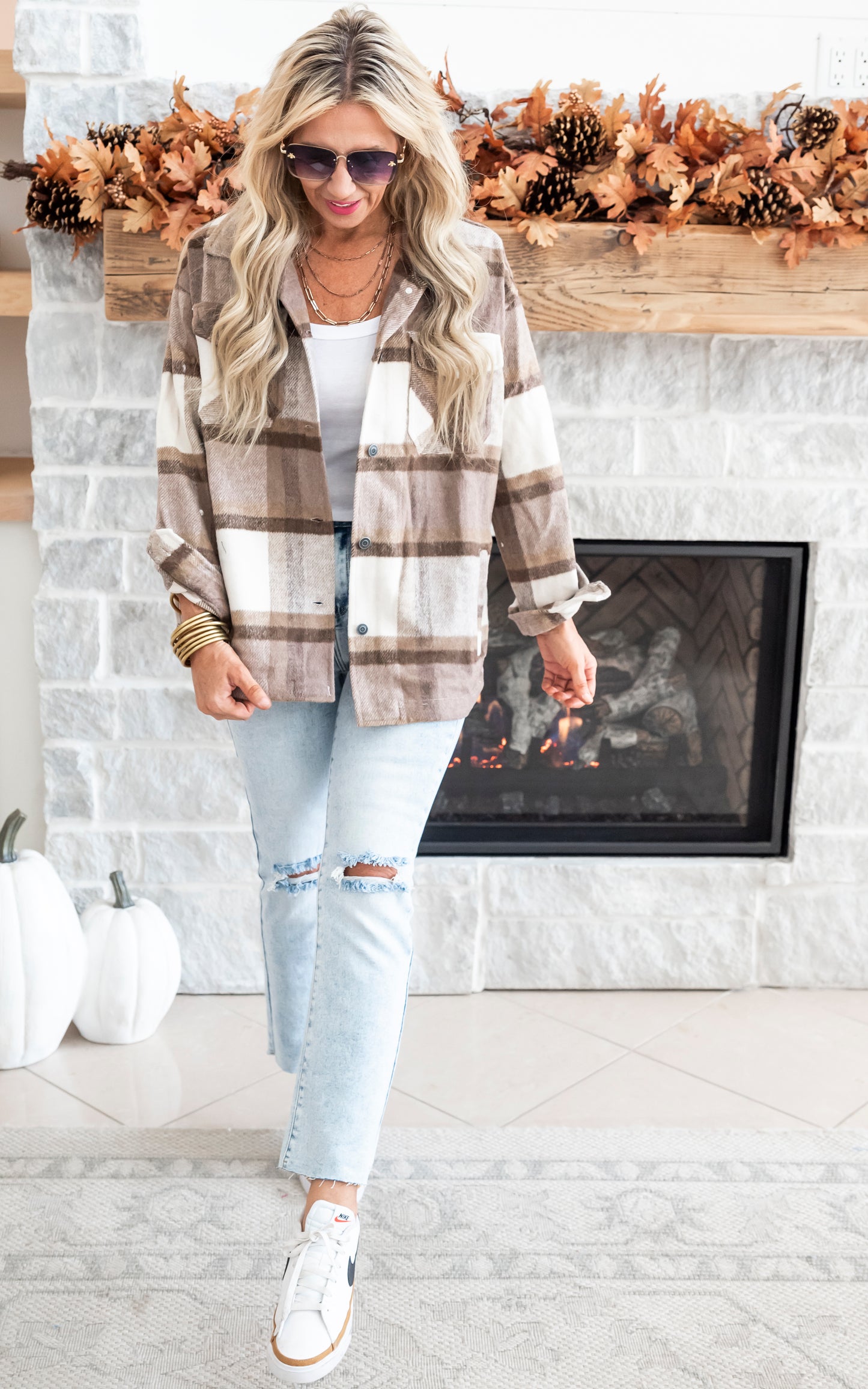 Brown Cream Plaid Shacket