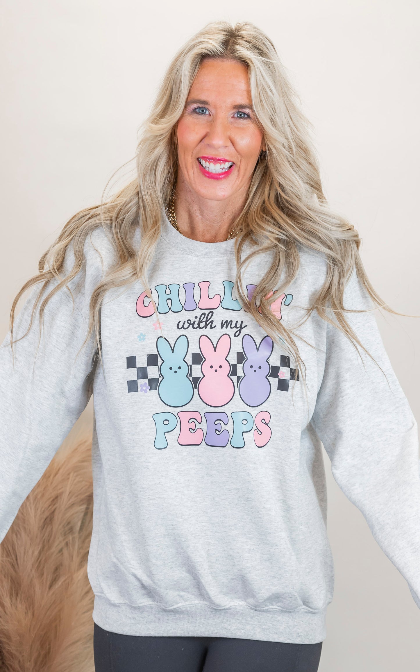 Chilling with My Peeps Graphic Crewneck Sweatshirt