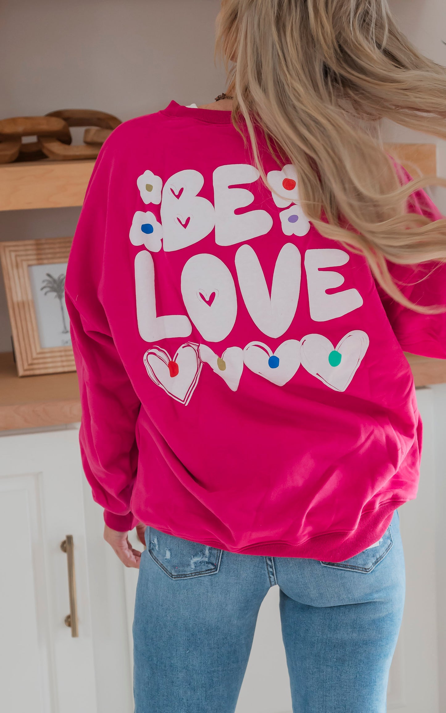 Hot Pink French Terry BE LOVE Graphic Pullover Sweatshirt - Final Sale