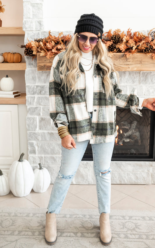 Olive Plaid Shacket