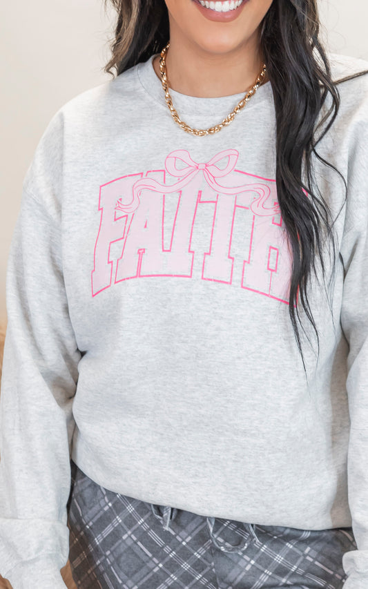 Pink Bows & Faith Graphic Crewneck Sweatshirt