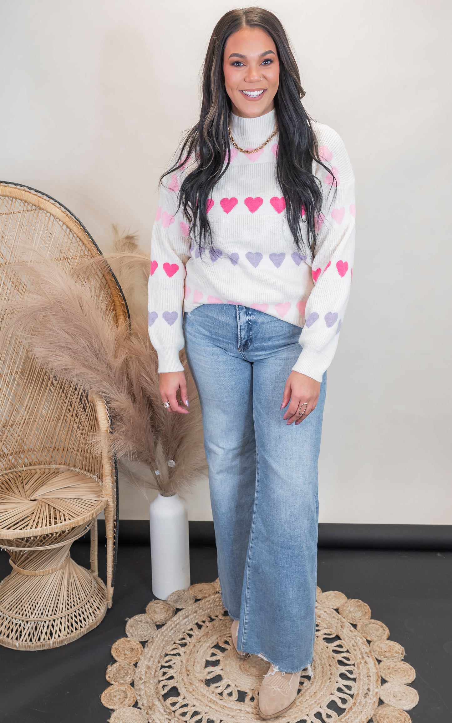 Mock Neck Heart  Long Sleeve Sweater** - Final Sale