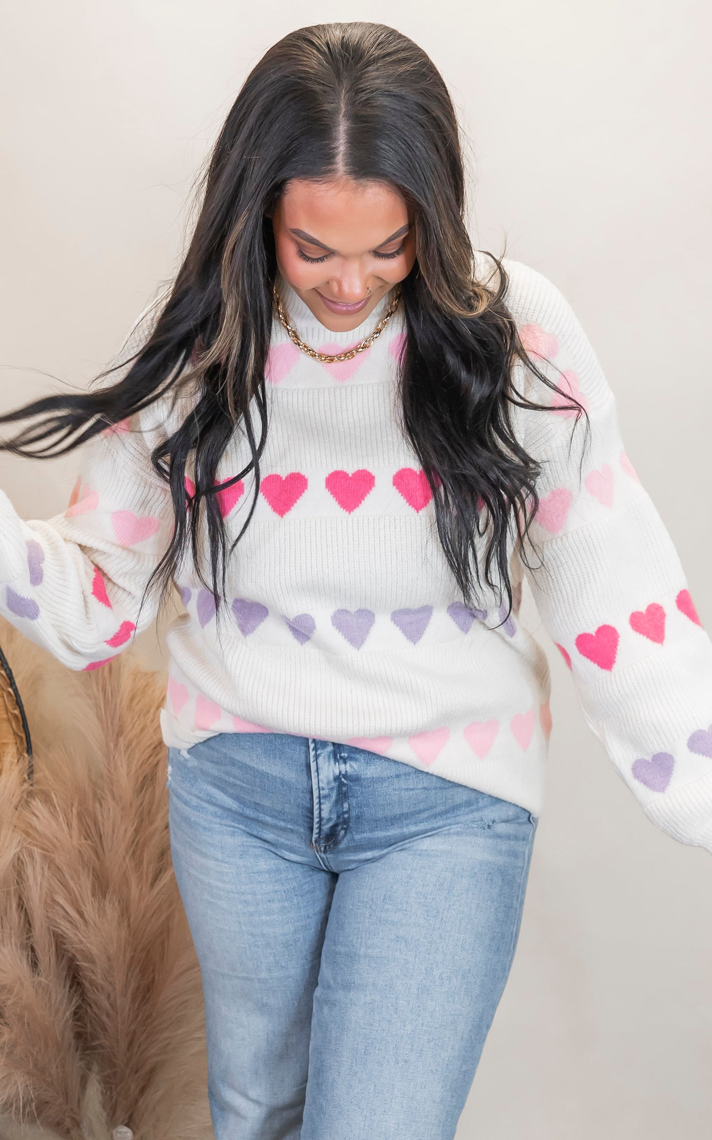 Mock Neck Heart  Long Sleeve Sweater** - Final Sale