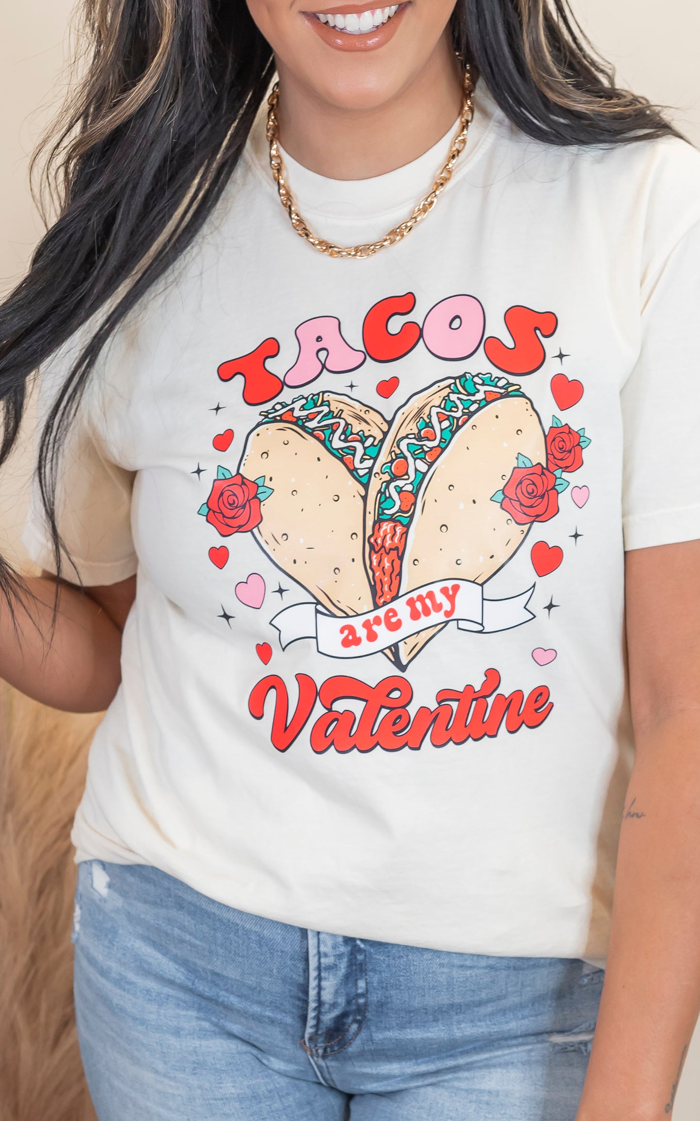 Tacos are my Valentine Garment Dyed Graphic T-shirt