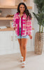 Hot Pink Aztec Fleece Snap Up Outdoor Jacket