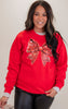 Red Sparkle Holiday Bow Graphic Crewneck Sweatshirt