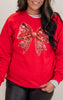 Red Sparkle Holiday Bow Graphic Crewneck Sweatshirt