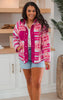 Hot Pink Aztec Fleece Snap Up Outdoor Jacket