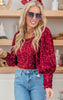 Sequin Velvet Square Neck Puff Sleeve Top