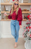 Sequin Velvet Square Neck Puff Sleeve Top