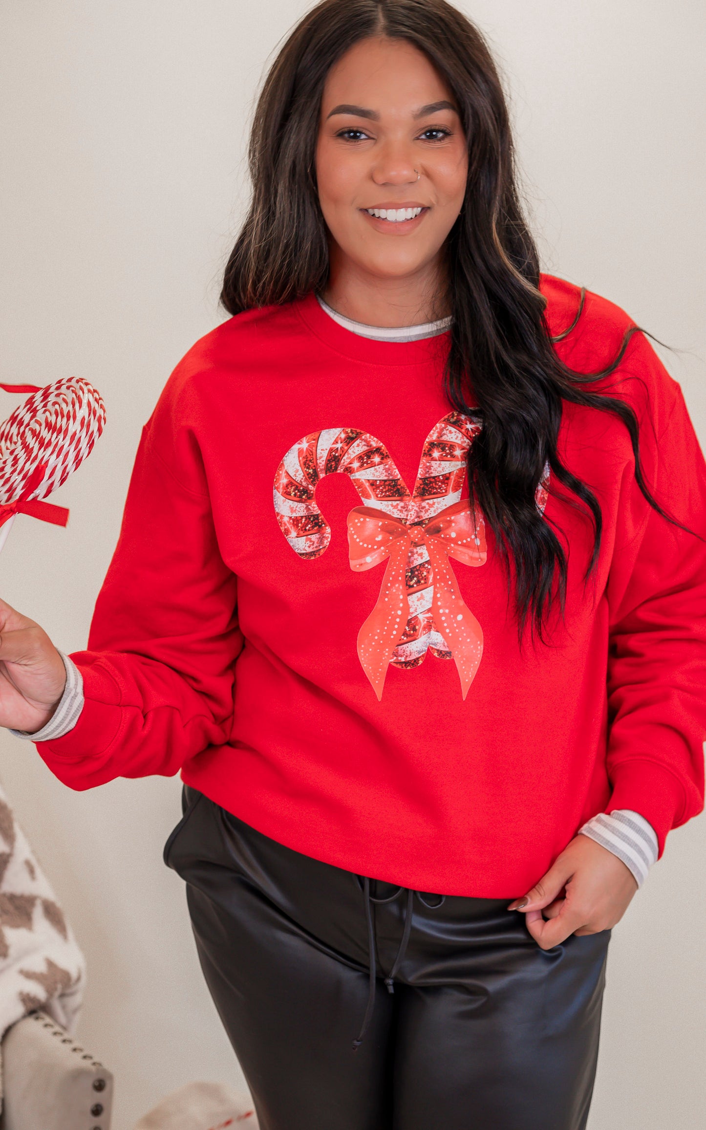 Sparkle Candy Cane Graphic Crewneck Sweatshirt