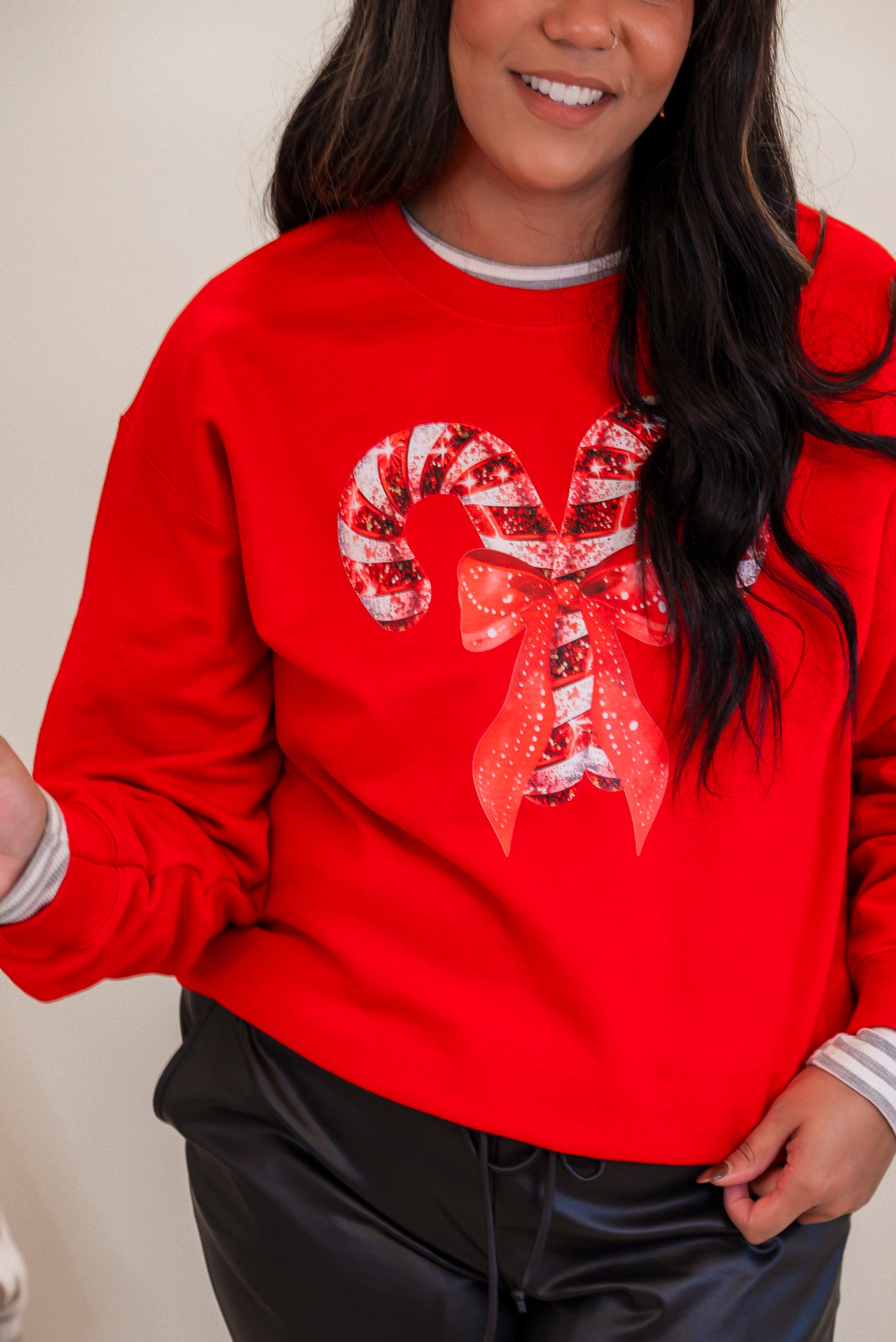 Sparkle Candy Cane Graphic Crewneck Sweatshirt