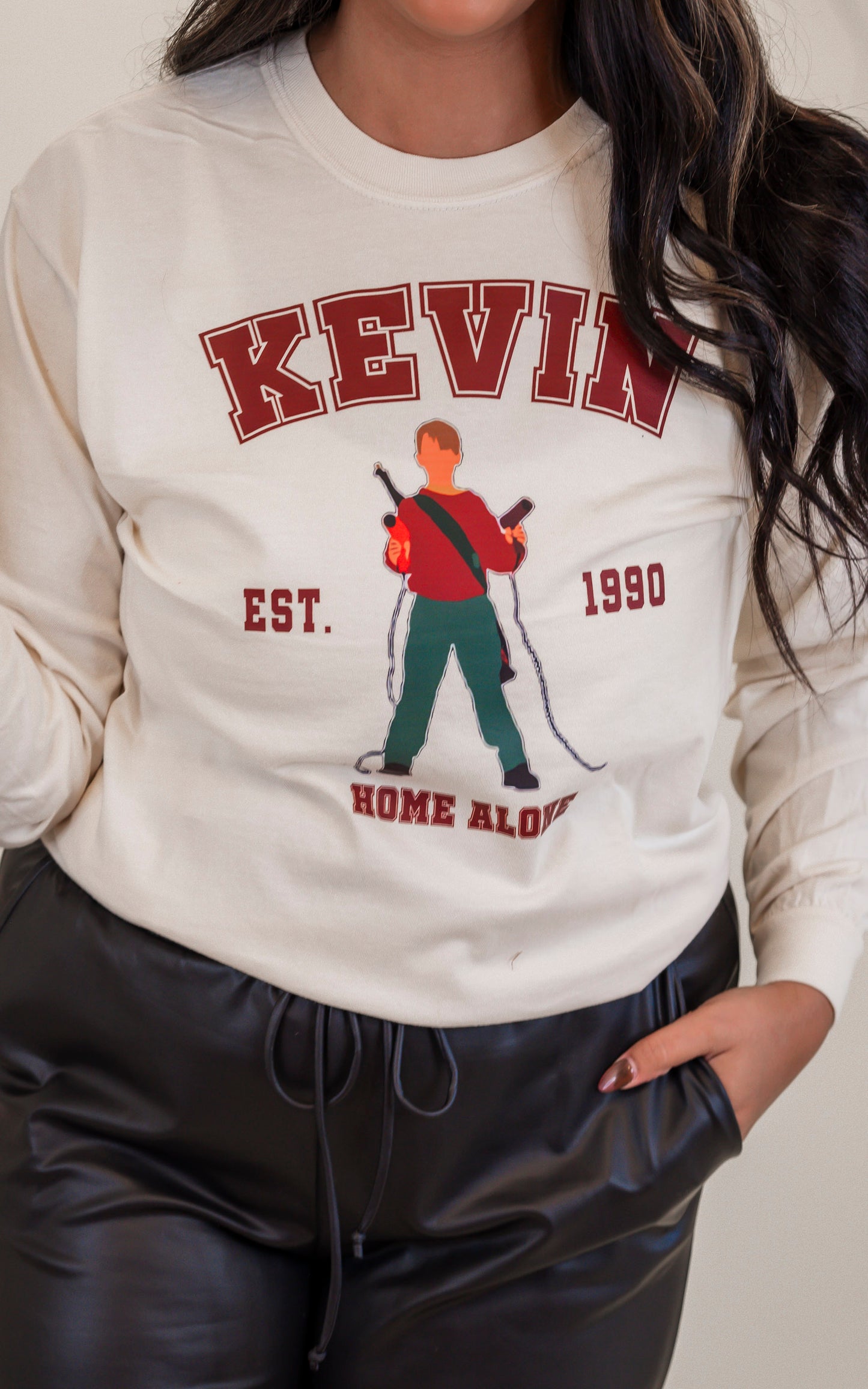 Kevin's Home Alone Garment Dyed Long Sleeve Graphic Top