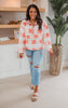 Peach Coral Soft Fur Plaid Pullover