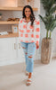 Peach Coral Soft Fur Plaid Pullover