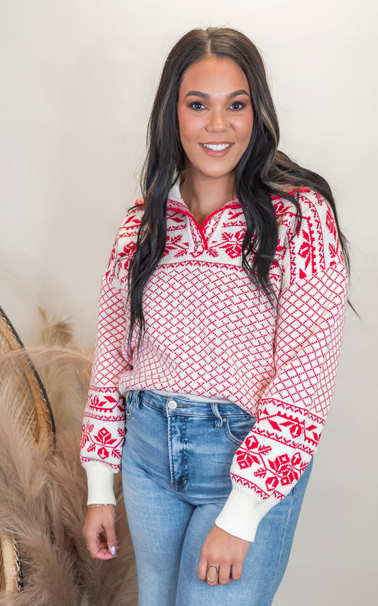 Snowflake Button-Up Turtleneck Winter Sweater - Final Sale