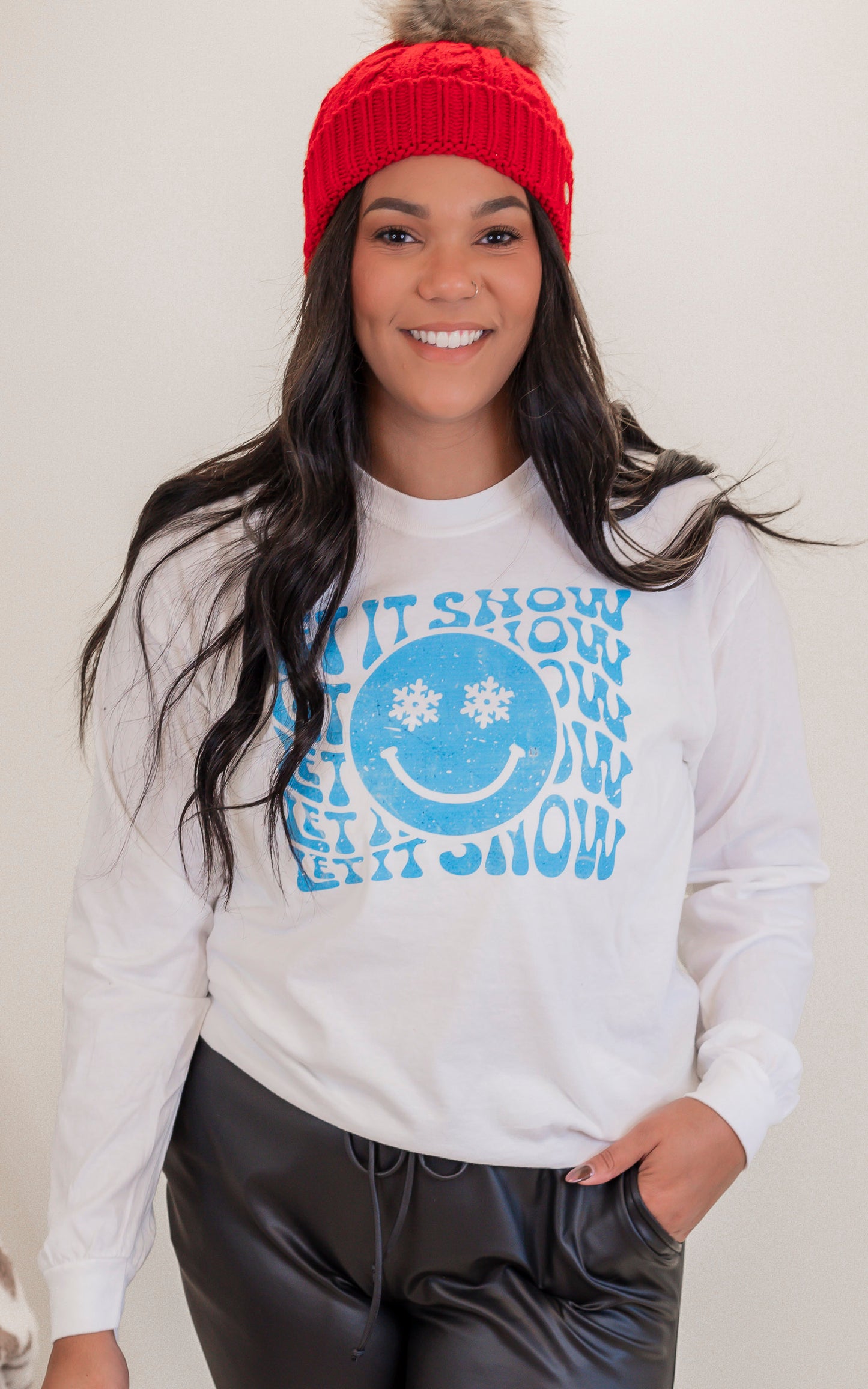 Let It Snow Garment Dyed Long Sleeve Graphic Top