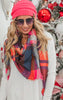 BLACK FRIDAY DEAL: Coral/Purple Plaid Triangle Blanket Scarf