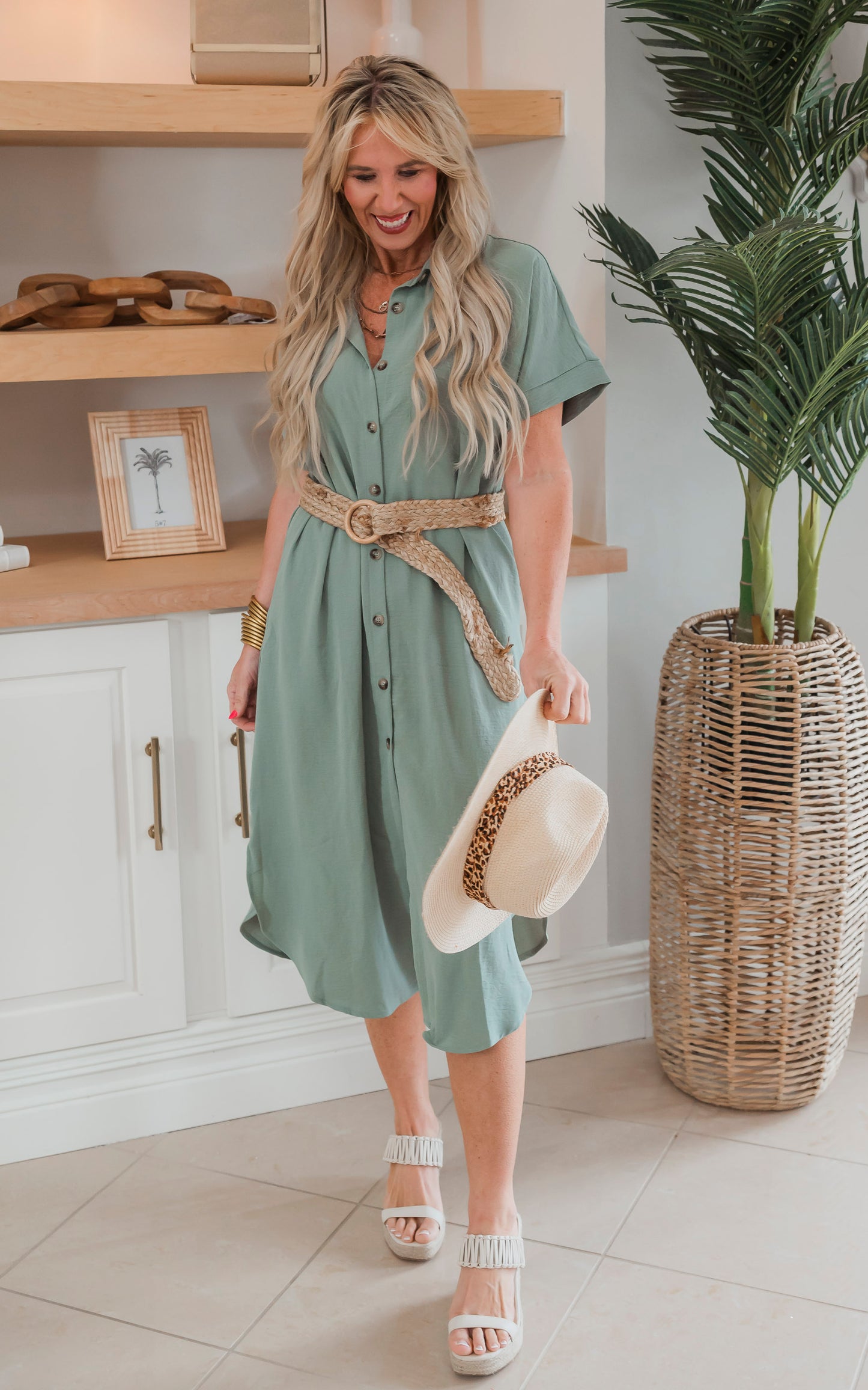 Sage Midi Dress with Pockets - Final Sale