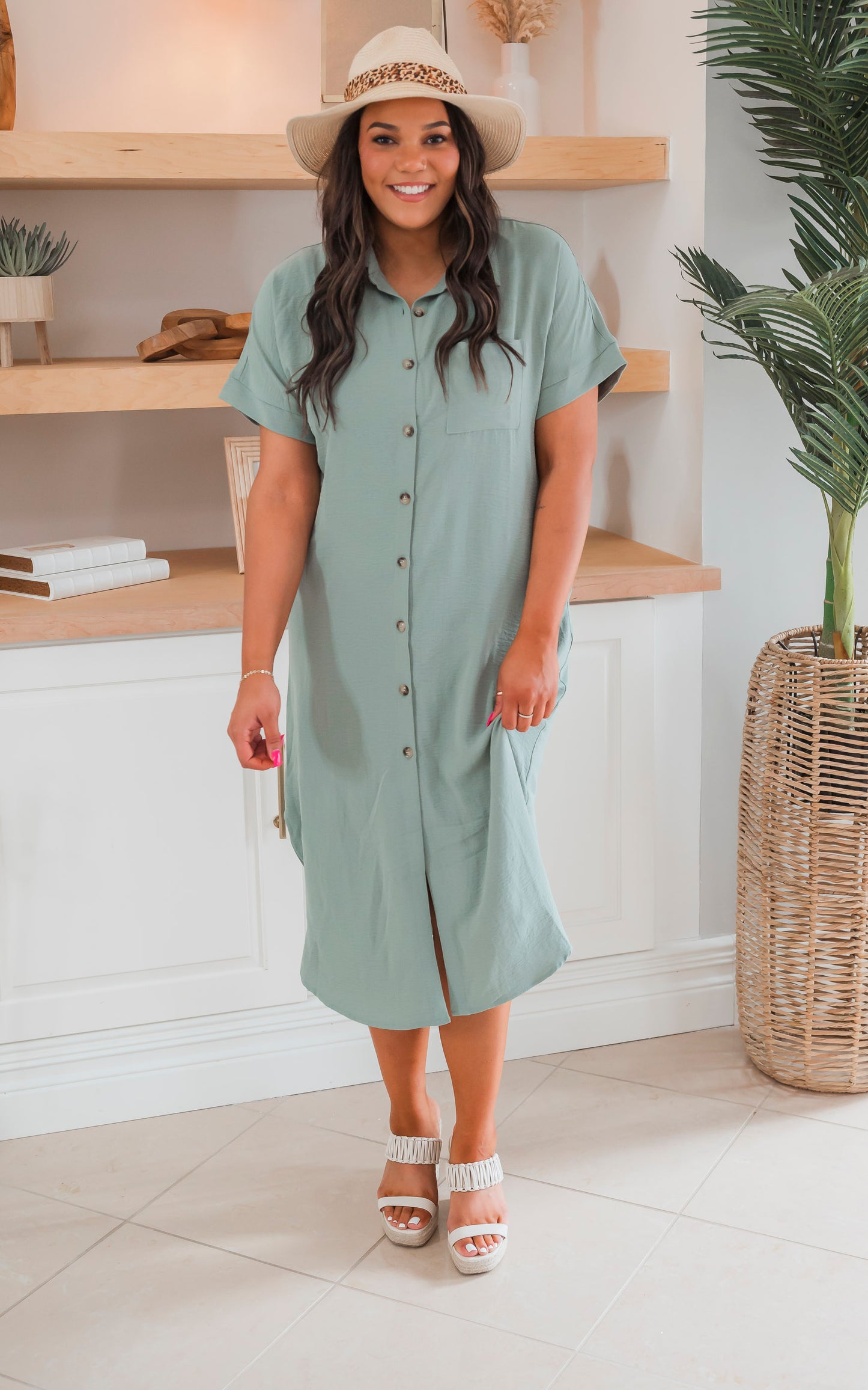 Sage Midi Dress with Pockets - Final Sale