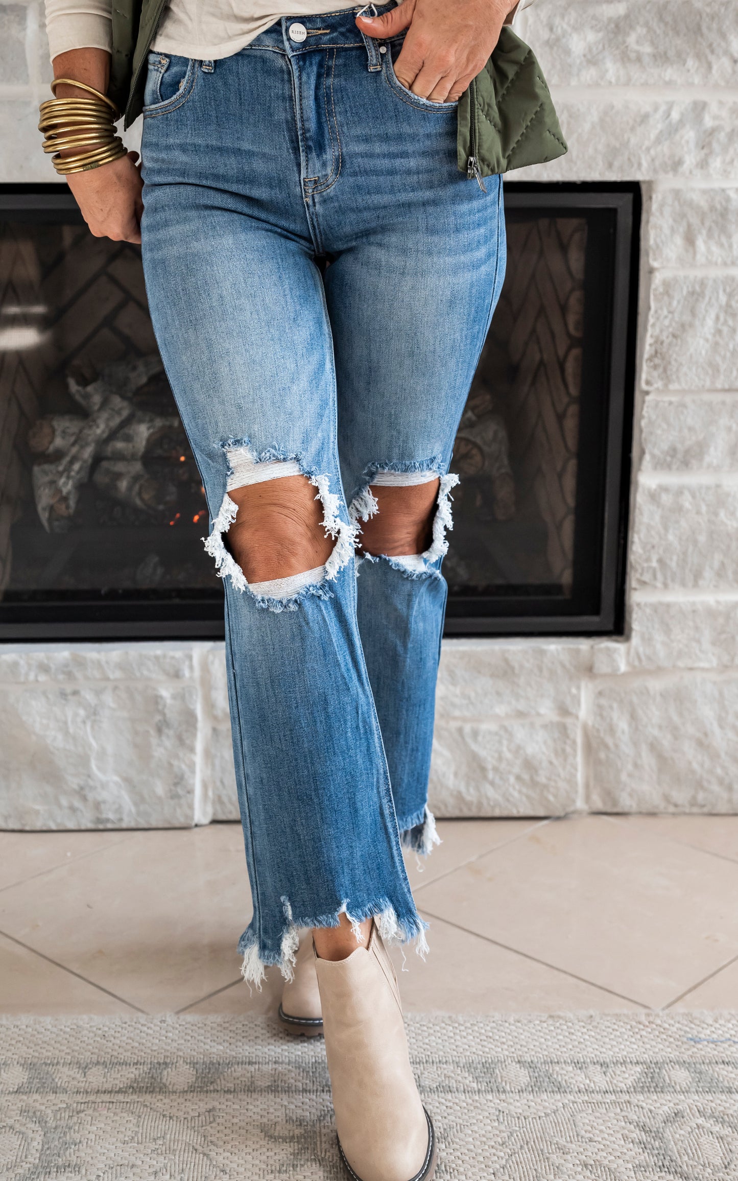 High Rise Straight Crop Denim Jeans | Risen