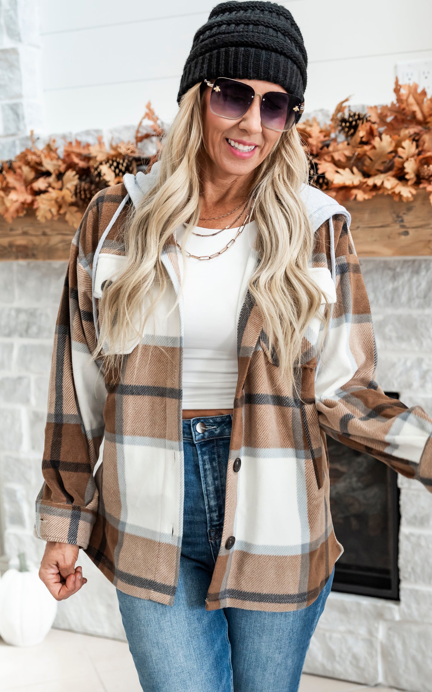 Flannel Frenzy Hooded Jacket - Camel