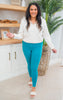 MONO B Teal Tapered Band Essential Solid Highwaist Leggings