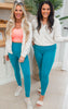 MONO B Teal Tapered Band Essential Solid Highwaist Leggings